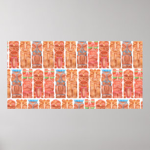 Poster Aquarelle tiki hawaii totem sans couture motif