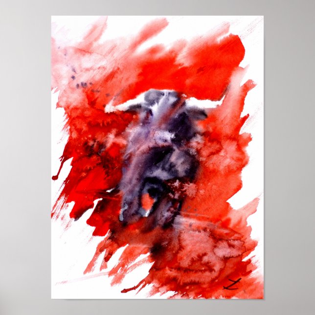 Poster Aquarelle Toro espagnole de combat contre Bull (Devant)