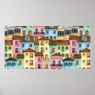 Poster Aquarelle transparente motif avec Portugal abrite