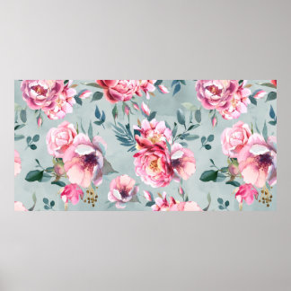 Poster Aquarelle transparente motif de la pivoine et fleu