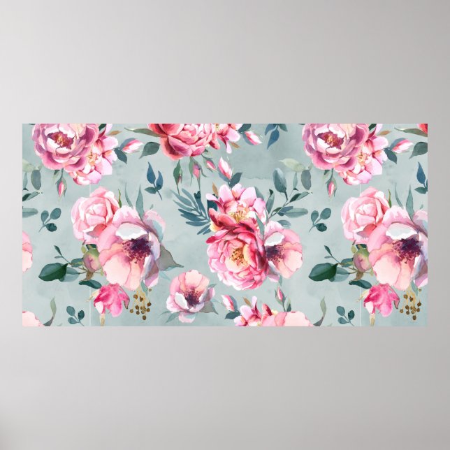 Poster Aquarelle transparente motif de la pivoine et fleu (Devant)