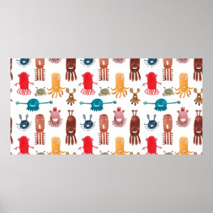 Poster Aquarelle transparente motif de monstres et