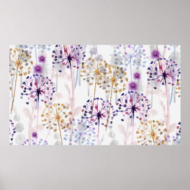 Poster Aquarelle transparente motif floral sauvage à la m (Devant)