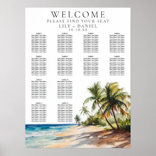 Poster Aquarelle Tropical Beach Mariage Carte de siège