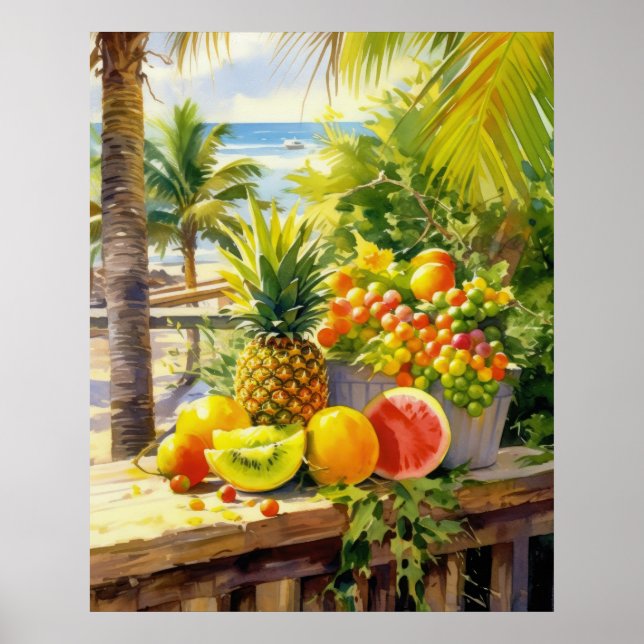 Poster Aquarelle Tropical Fruits Paradise (Devant)