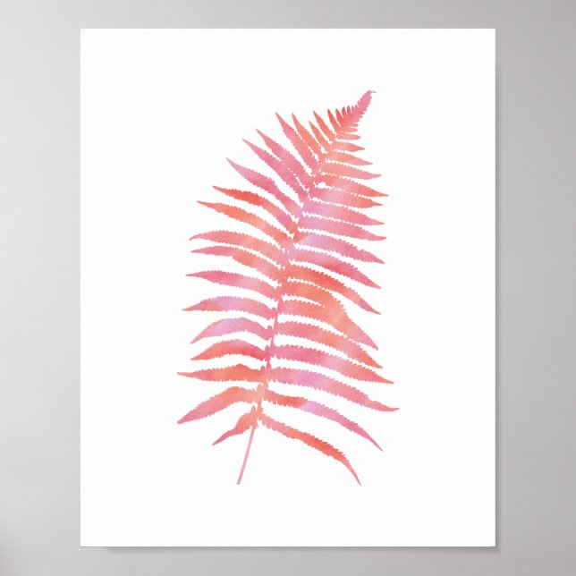 Poster Aquarelle Tropical Pink Fern Leaf Imprimer (Devant)