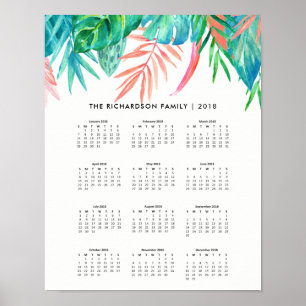 Poster Aquarelle Tropical tendance   Calendrier 2018