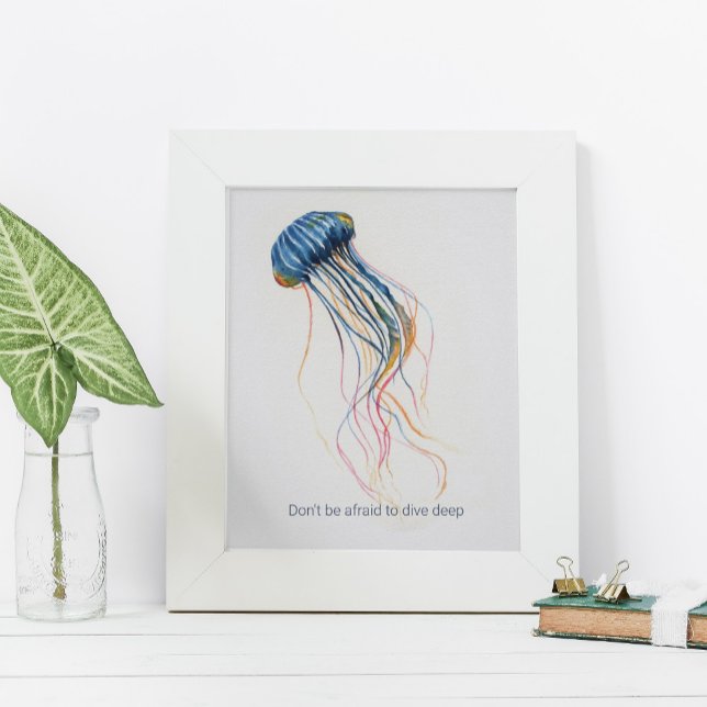 Poster Aquarelle tropicale Jellyfish Motivation (watercolor ocean posters custom print by Victoria Grigaliunas of Do Tell A Belle)