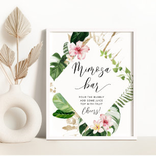 Poster Aquarelle tropicale Monstera mimosa signe barre