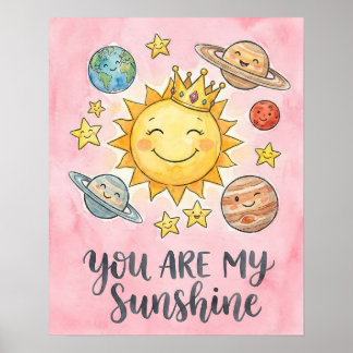 Poster Aquarelle "Tu es mon soleil" Enfants de l'espace m