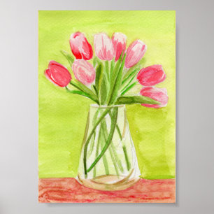 Poster Aquarelle Tulipes roses