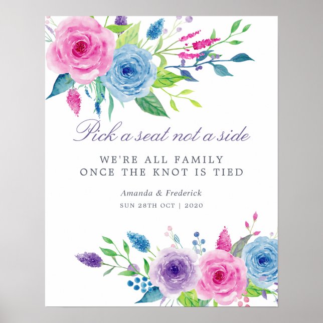Poster Aquarelle Ultra Violet Mix Mariage Floral Siège (Devant)