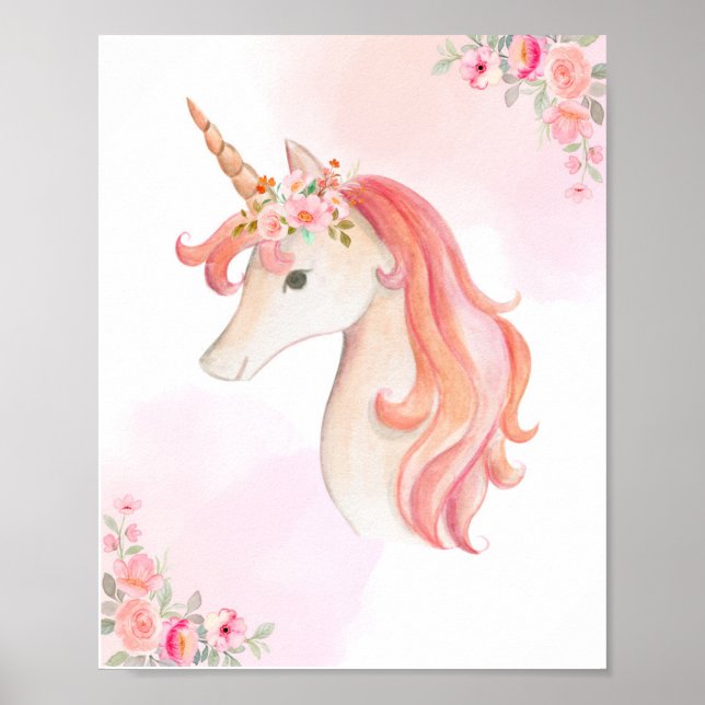 Poster Aquarelle Unicorn Poster. Décor de pépinière. (Devant)