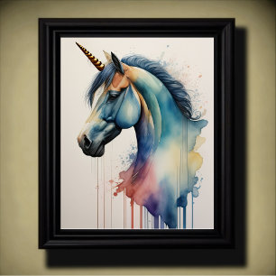 Poster Aquarelle Unicorne aux couleurs douces