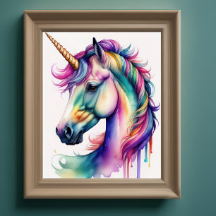 Poster Aquarelle Unicorne dans Candy Colors IV