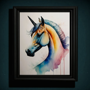 Poster Aquarelle Unicorne dans les couleurs douces Muet I