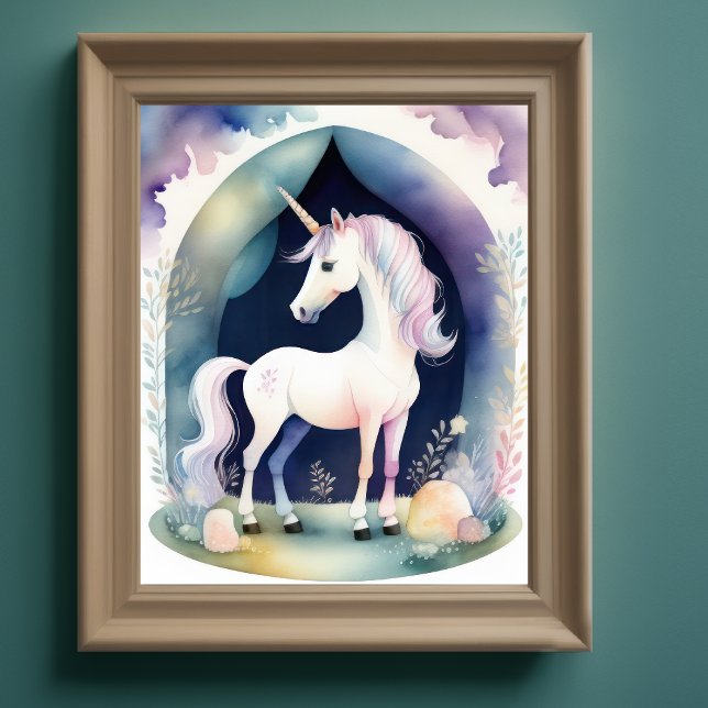 Poster Aquarelle Unicorne dans les Pastels doux (Créateur téléchargé)