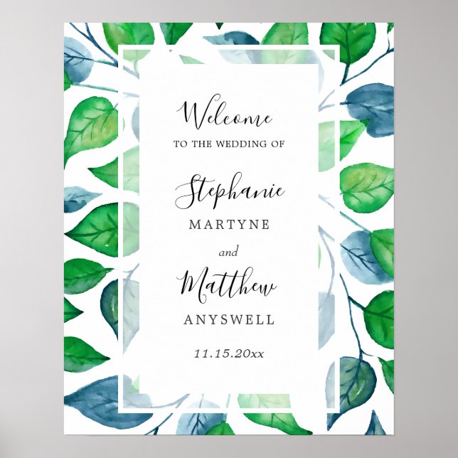 Poster Aquarelle Verdure Feuille Mariage de feuillage (Devant)