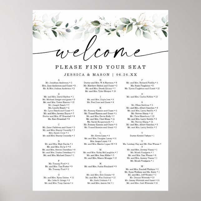 Poster Aquarelle Verdure Mariage Or Planche assise (Devant)