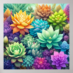 Poster Aquarelle Verdure Succulents Collage