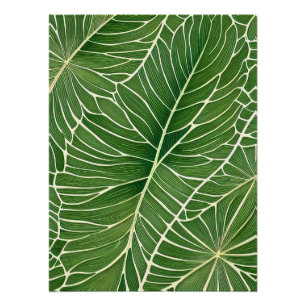 Poster Aquarelle Vert Feuilles tropicaux