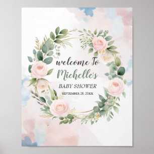 Poster Aquarelle Vert fille baby shower signe de bienvenu