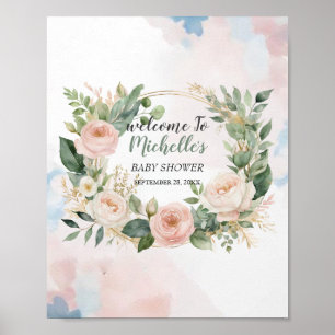 Poster Aquarelle Vert fille baby shower signe de bienvenu