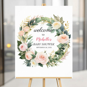 Poster Aquarelle Vert fille baby shower signe de bienvenu