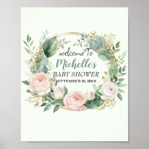 Poster Aquarelle Vert fille baby shower signe de bienvenu