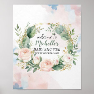 Poster Aquarelle Vert fille baby shower signe de bienvenu