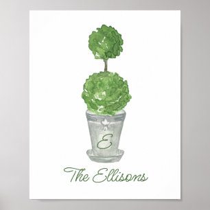 Poster Aquarelle vert monogramme Topiaire