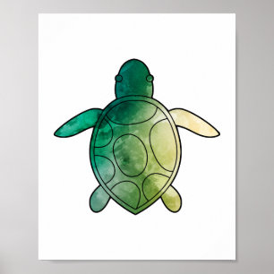 Poster Aquarelle verte de la tortue marine