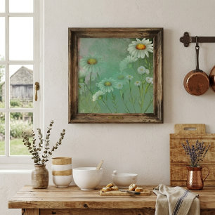 Poster Aquarelle verte Fleurs margueuses
