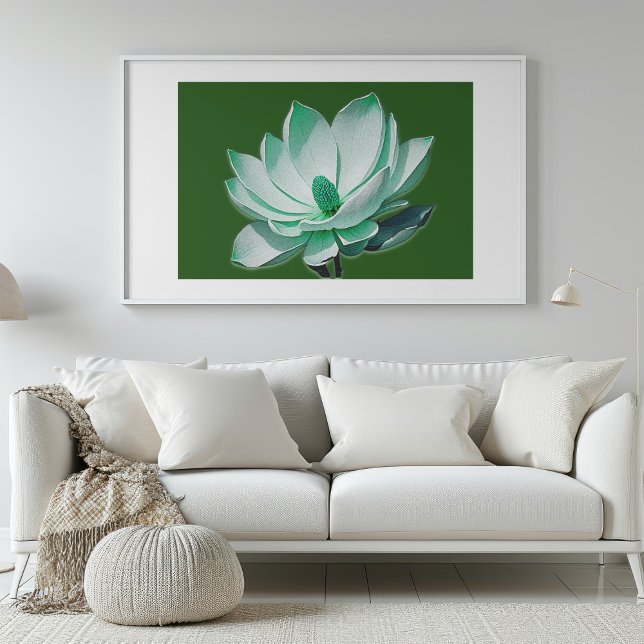Poster Aquarelle verte Magnolia (Green Magnolia Flower Watercolor Wall Art Print Mockup 1)