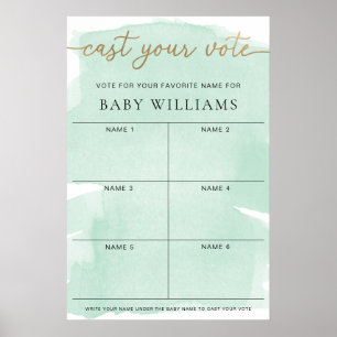 Poster Aquarelle verte Publiez Votre Vote Nom Du Bébé Vot