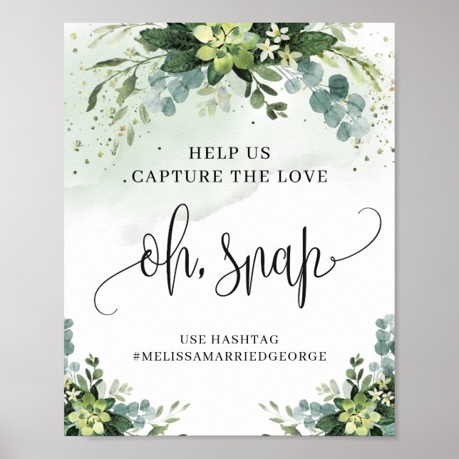 Poster Aquarelle verte succulent floral oh signe instanta (Devant)