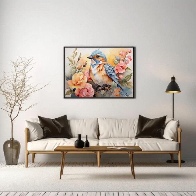 Poster Aquarelle Vibrante Oiseau Floral Art Nature Inspir (Créateur téléchargé)