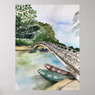 Poster Aquarelle, Vietnam, paysage de la province de Ninh