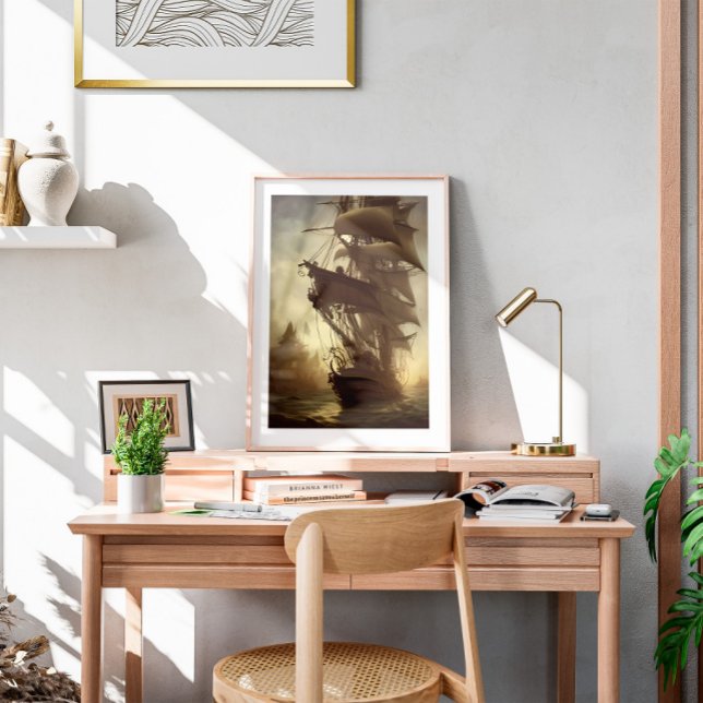 Poster Aquarelle Vieux bateau pirate Art mur (Créateur téléchargé)