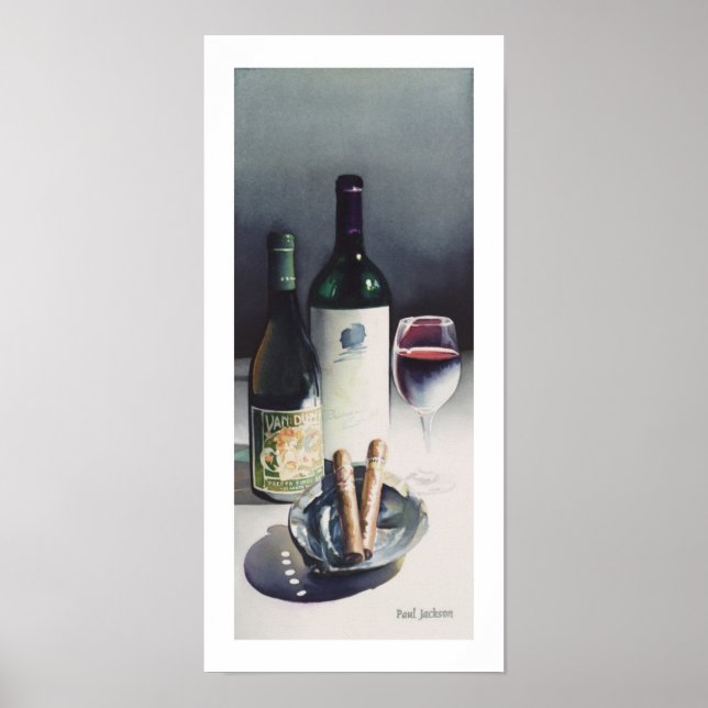 Poster Aquarelle "Vin & Cigars" (Devant)