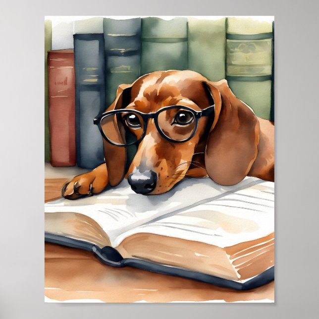 Poster Aquarelle Vintage Dachshund Dog (Devant)