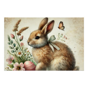 Poster Aquarelle vintage lapin lapin de Pâques