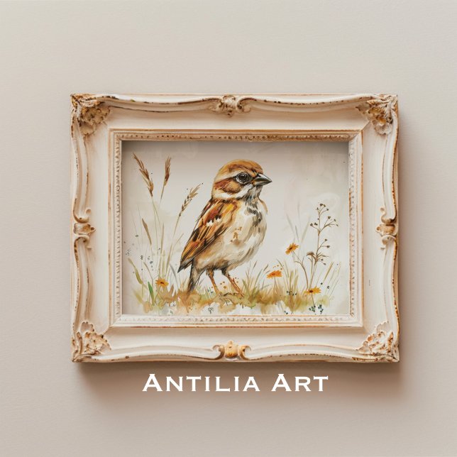 Poster Aquarelle vintage Peinture de Bruant Oiseau rustiq (Créateur téléchargé)