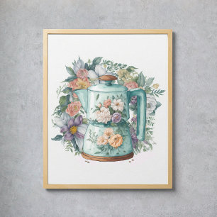 Poster Aquarelle Vintage Style Floral Cuisine Café