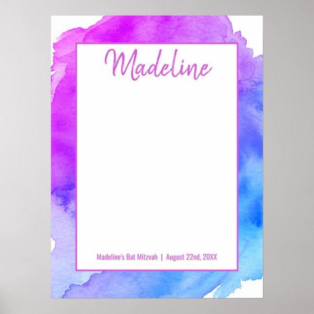 Poster Aquarelle violet bleu étoile BAT MITZVAH Se connec (Devant)
