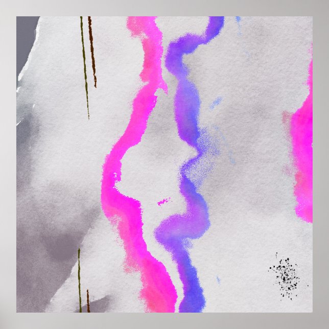 Poster Aquarelle violet et rose Abstrait (Devant)
