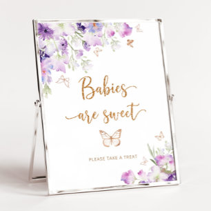 Poster Aquarelle violet papillon d'or Les bébés sont doux