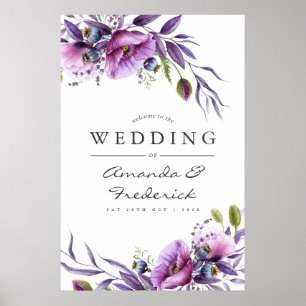 Poster Aquarelle Violet Poppy Floral Mariage Bienvenue