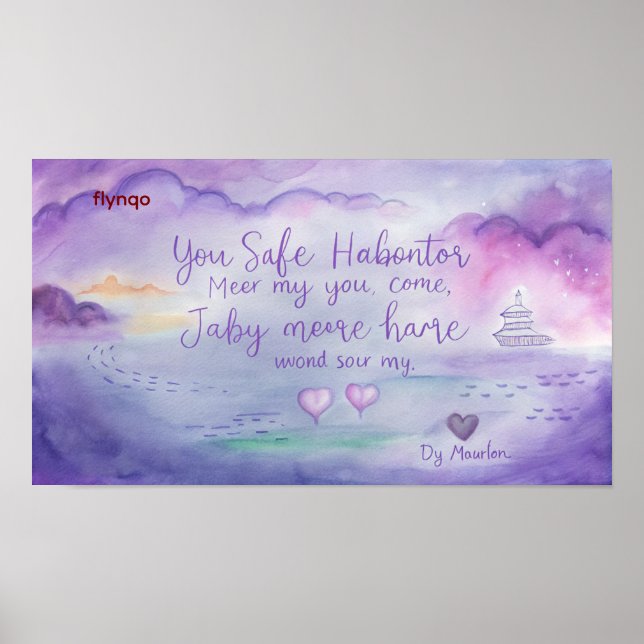 Poster Aquarelle violette Aimer Citation Imprimer avec Mu (Devant)