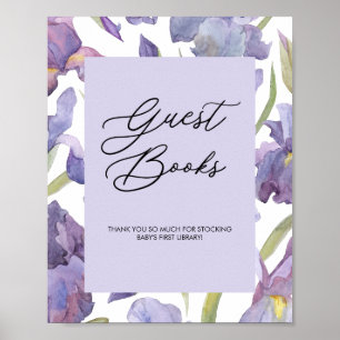 Poster Aquarelle violette Iris Floral Livre d'Invité